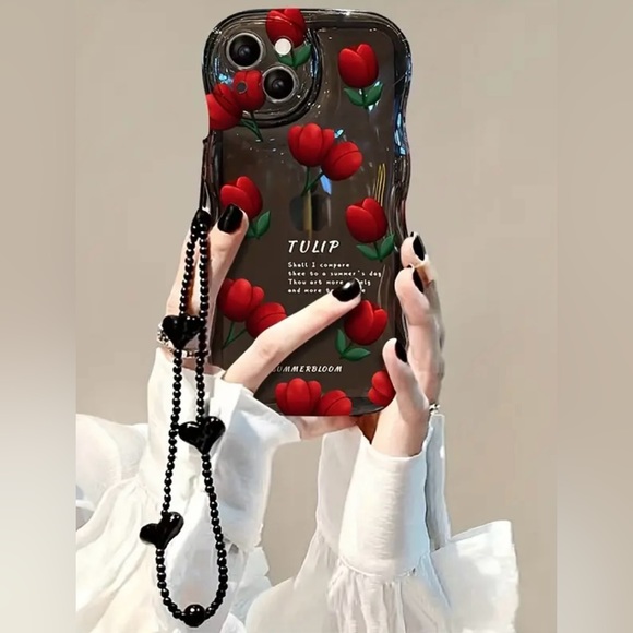 Brand New Beautiful Tulips Phone Case with Heart Lanyard for IPhone 14 Pro - Picture 9 of 12